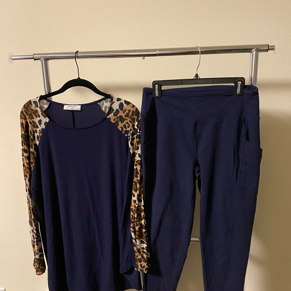 Navy/Leopard Jogger Set